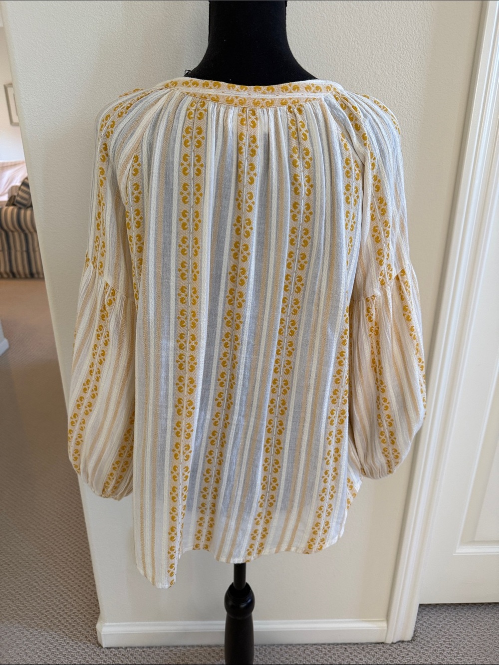 Velvet by Graham & Spencer Yellow and White Striped Embroidered Boho Blouse - Picture 7 of 13